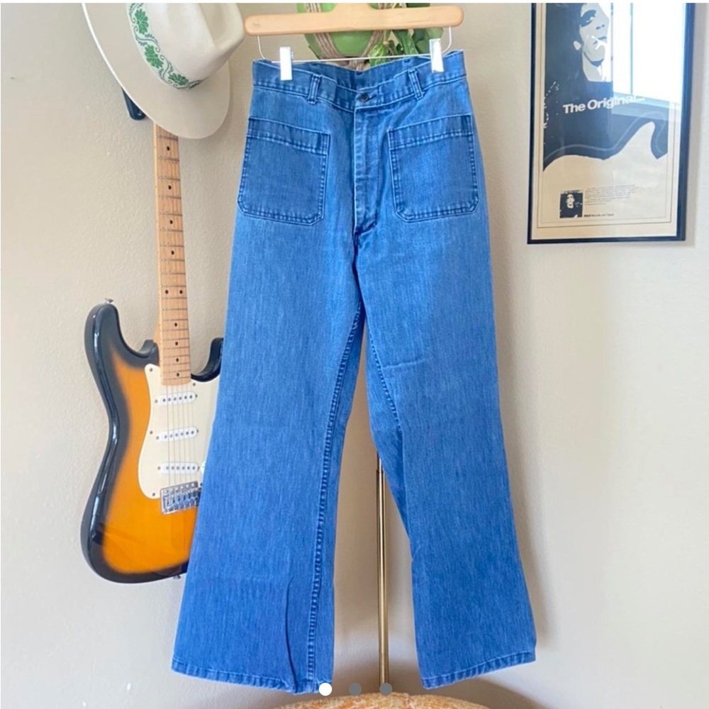 Vintage 70s High Waisted Flared Sailor Jeans